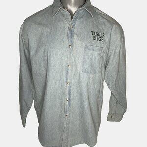 Vintage sz L Tangle Ridge Whiskey Workshirt Blue Shirt USA Crystal Springs NOS